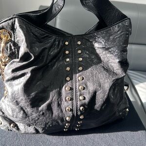 Black Studded Leather Vintage Michael Kors Tote Bag